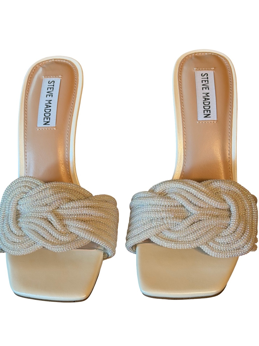 Steve Madden NWT Sz 7.5 Stunning Ivory Braided Beaded Stiletto Mules (SH383) - Picture 2 of 12